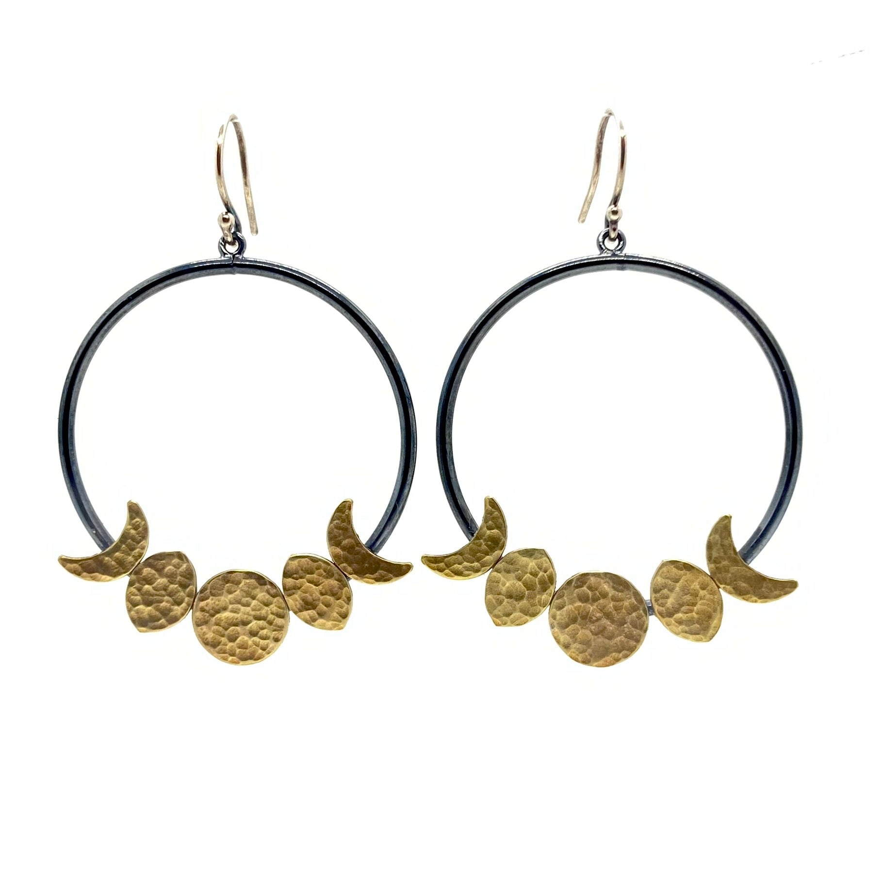 Alison Morse Moon Phase Hoop Earrings in Oxidized Sterling Silver and Brass