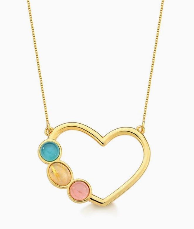 Brazilian Stone Heart Shaped Necklace Gold Plated
