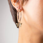 Gold & Honey Butterfly Charm Lucite Hoop Earrings