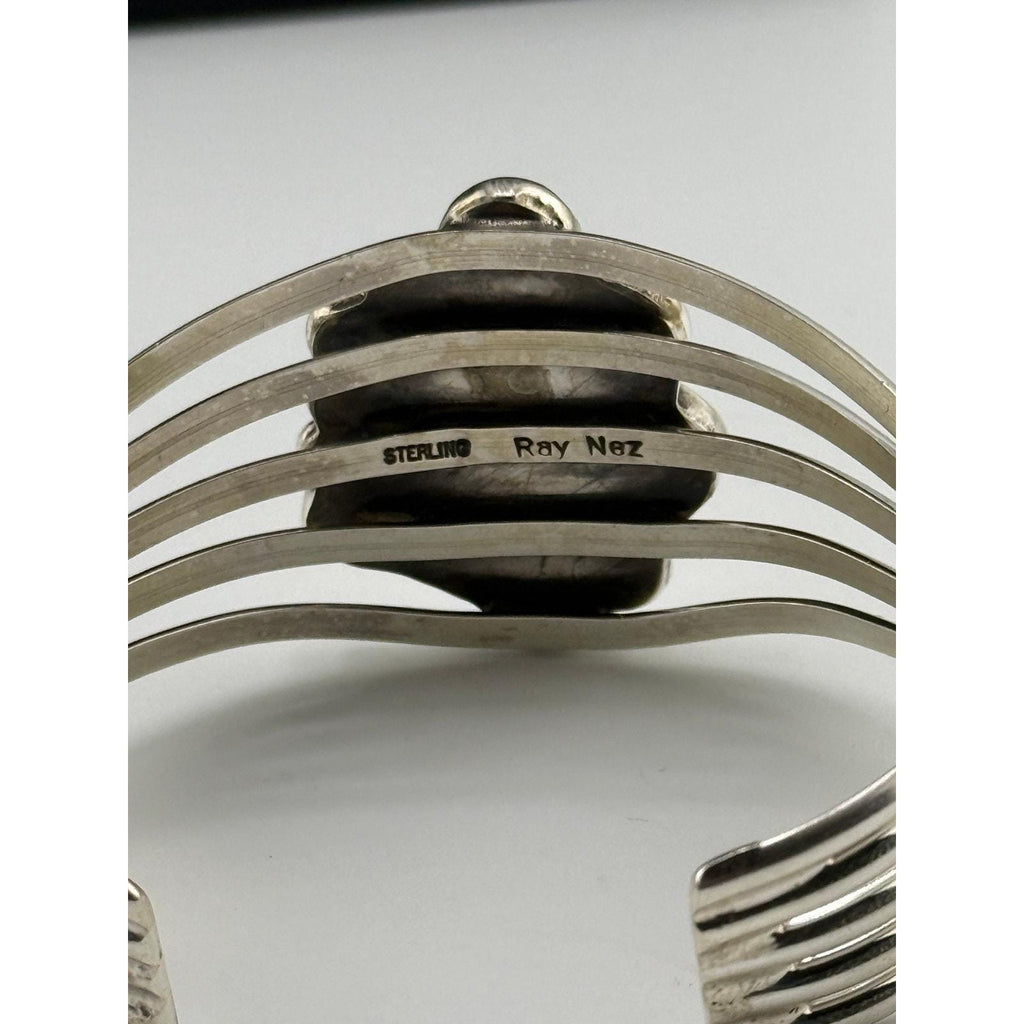 Navajo Ray Nez Sterling Silver Turquoise Cabochon Cuff Bracelet