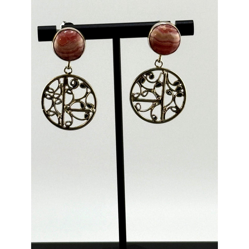 Vintage Navajo Etta Endito Rhodochrosite SS Earrings