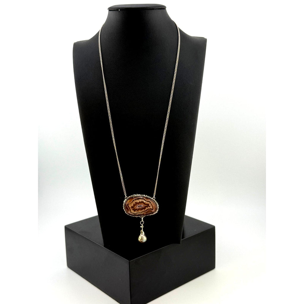 Rare Nadine Leo Mississippi River Pearl Co Sterling Crazy Lace Pendant Necklace