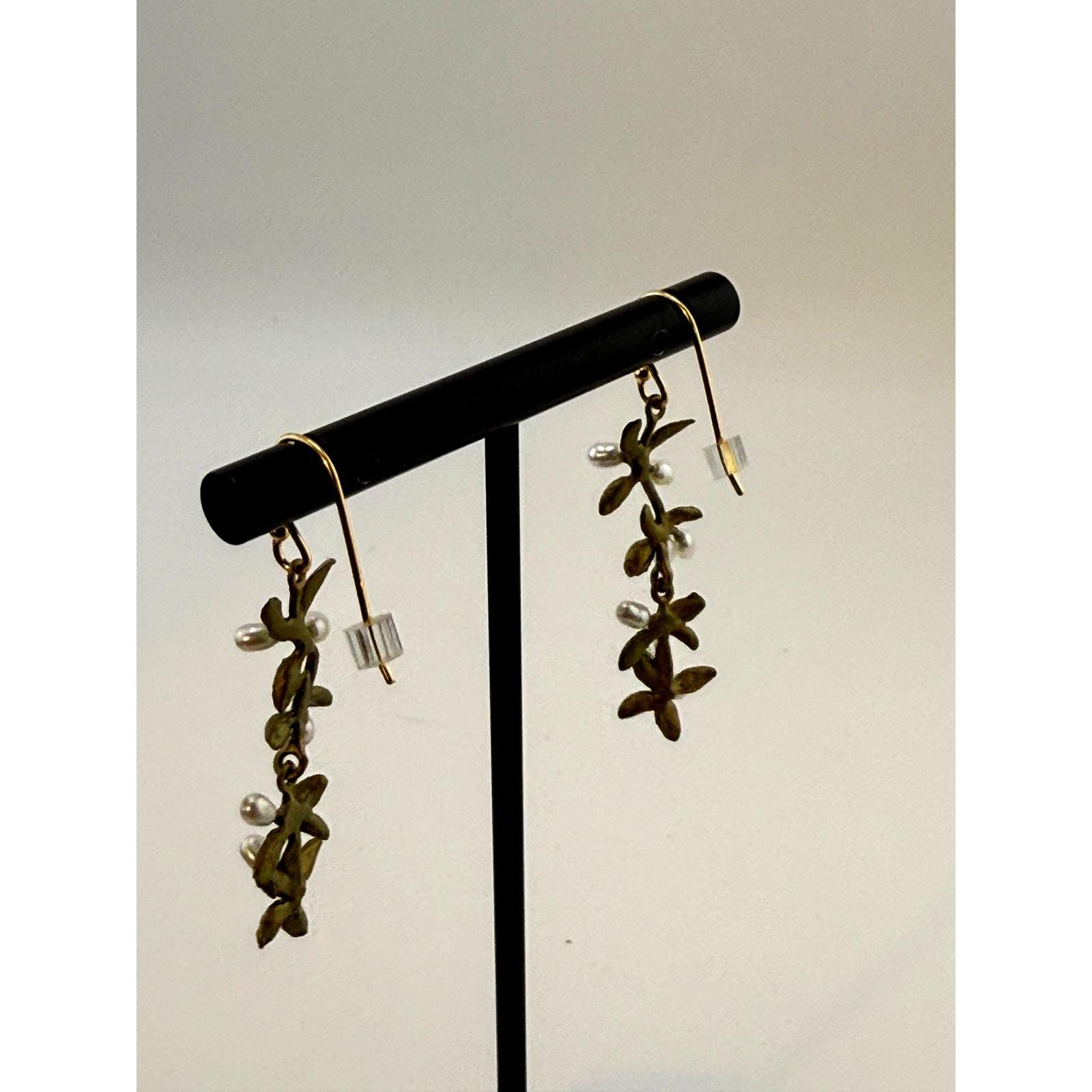 Michael Michaud Flowering Thyme Long Dangle Wire Earrings