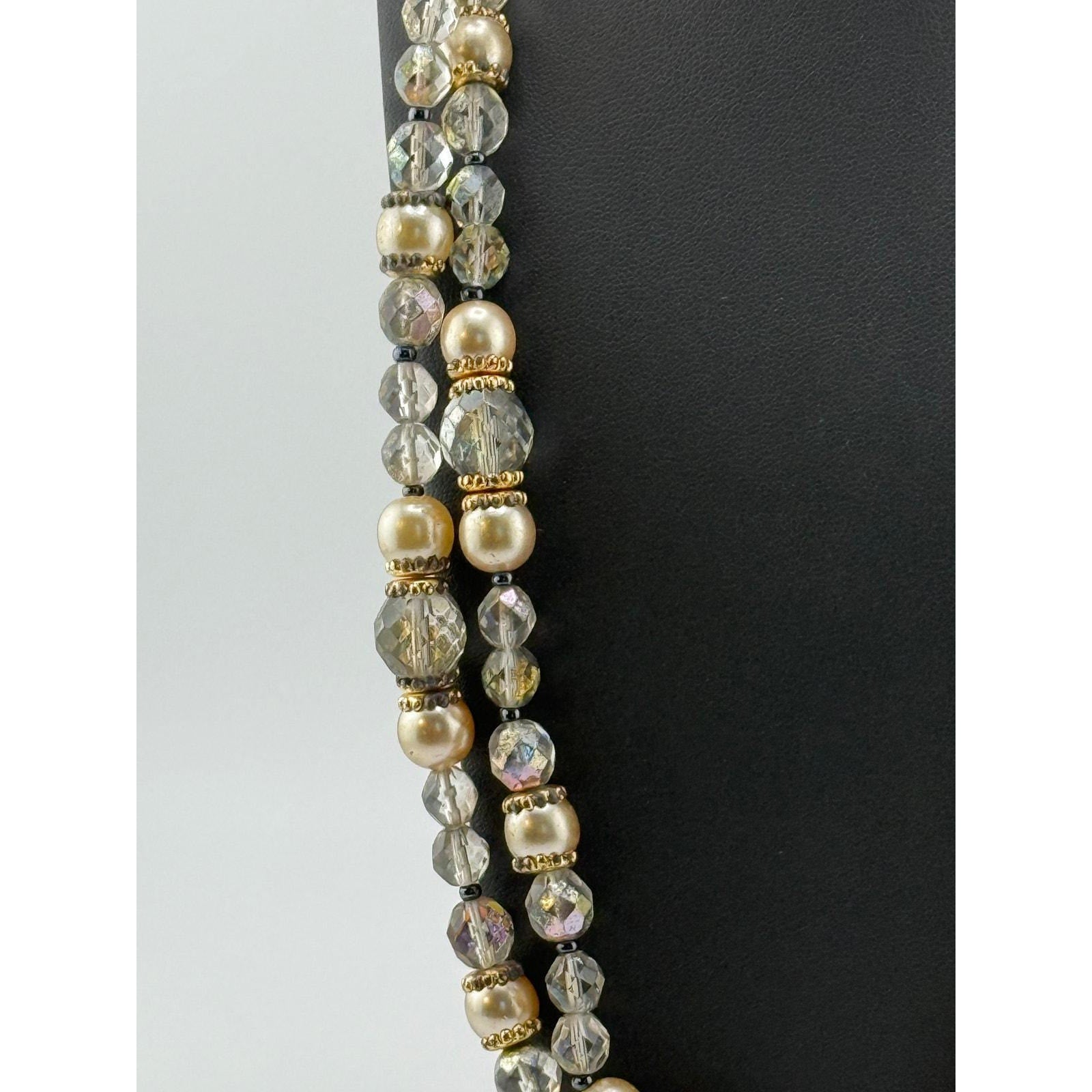 Vintage Goldtone, Glass and Pearl Double Necklace