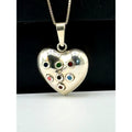 Vintage Mexico 925 Sterling Silver Enameled Rattle Heart Pendant Necklace