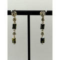 Vintage 925 Sterling Silver Green Glass Dangle Earrings