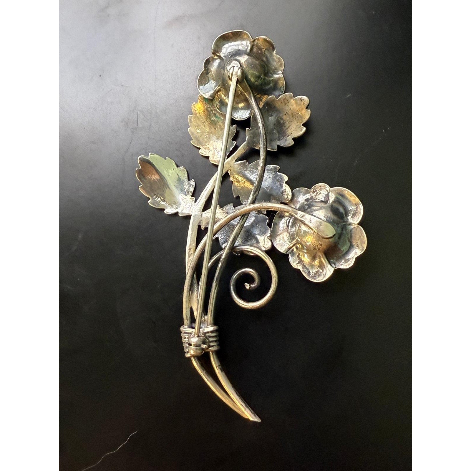 Vintage 925 Sterling Silver Mid-50s Floral Brooch
