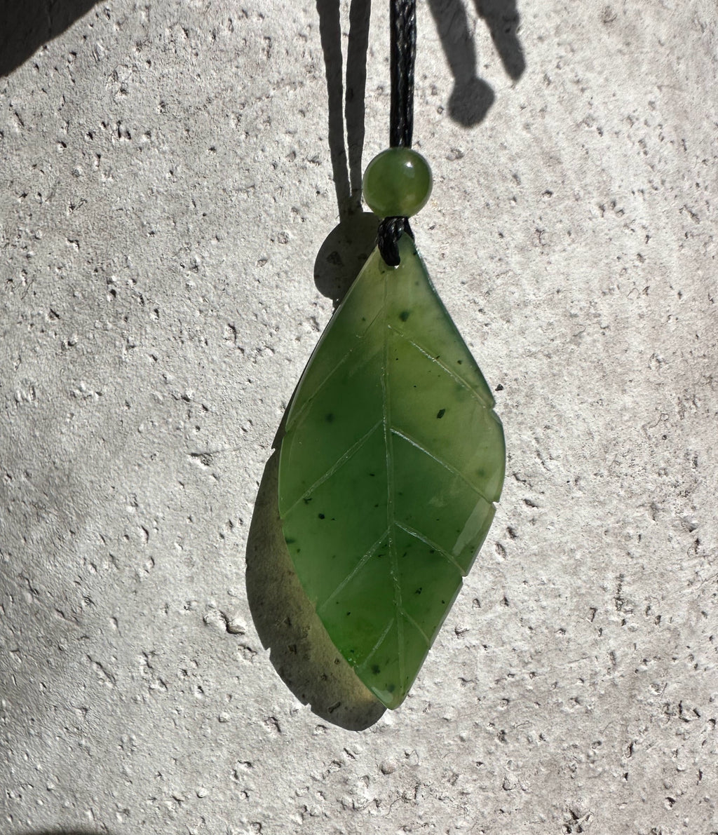 Canadian Jade Leaf Pendant 38mm - 2219 - Sarasotabydesign