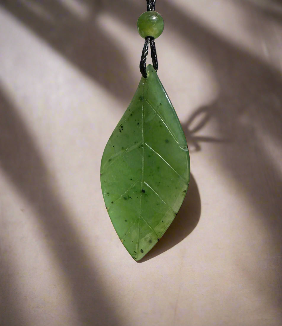 Canadian Jade Leaf Pendant 38mm - 2219 - Sarasotabydesign