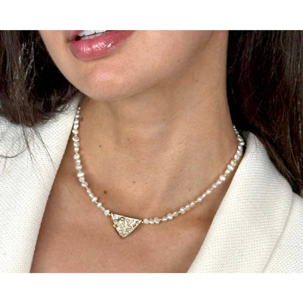 Michal Golan Luster & Light Pearl Triangle Necklace
