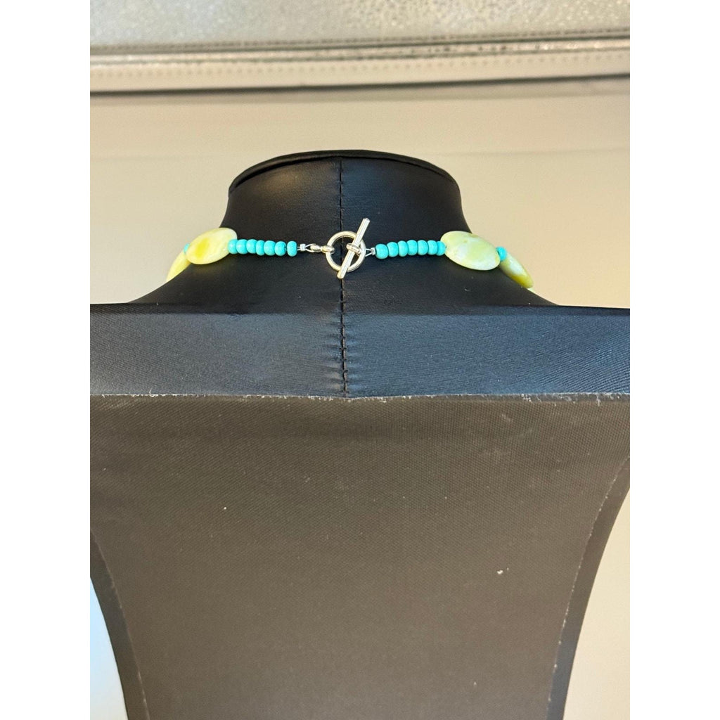 Native American Carved Lemon Jade and Turquoise Necklace