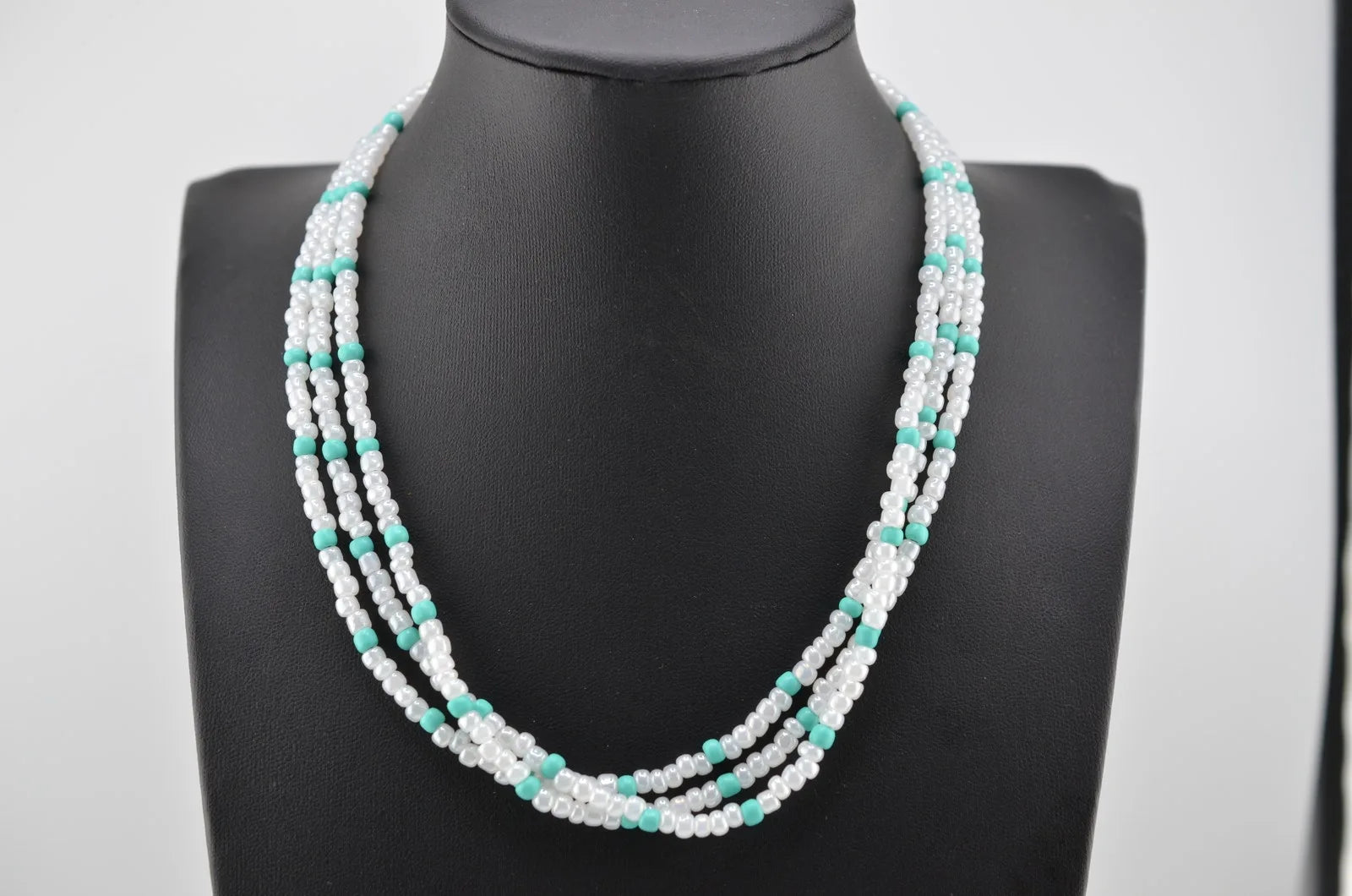 Navajo Mary W Roanhorse Handmade Turquoise and MOP Triple Strand Necklace