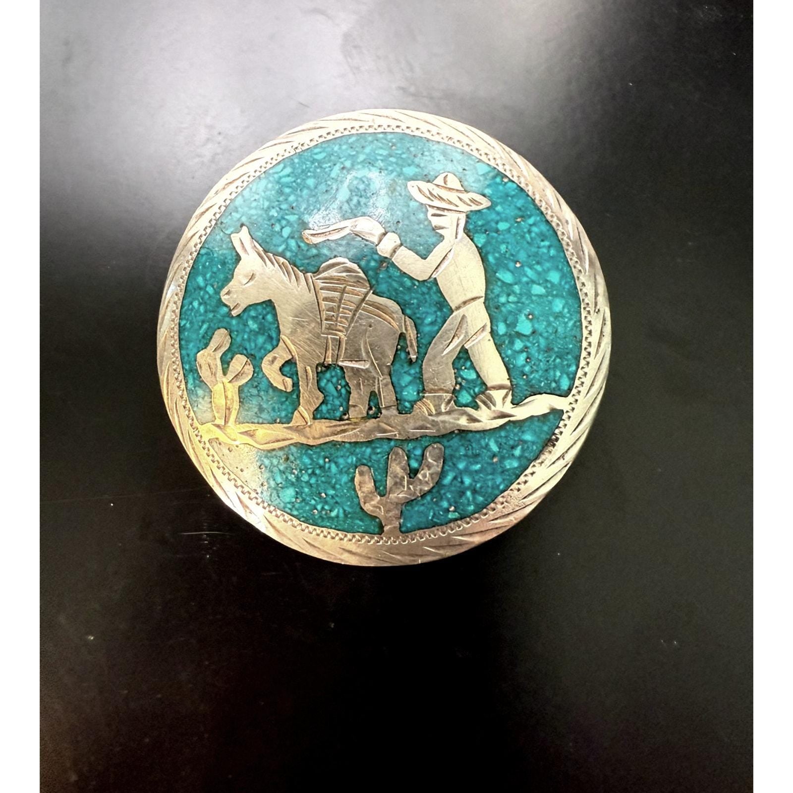 Vintage Mexico 925 Sterling Turquoise Pendant or Pin