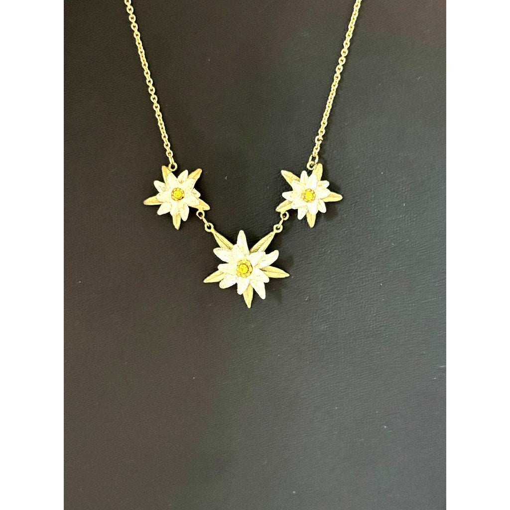 Michael Michaud 16-18" Edelweiss White Pendant Gold Necklace