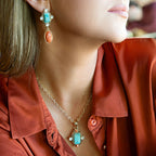 Barse Jewelry Champs Blue Turquoise and Orange Coral Golden Pendant Necklace