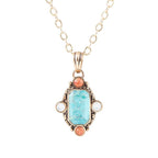 Barse Jewelry Champs Blue Turquoise and Orange Coral Golden Pendant Necklace