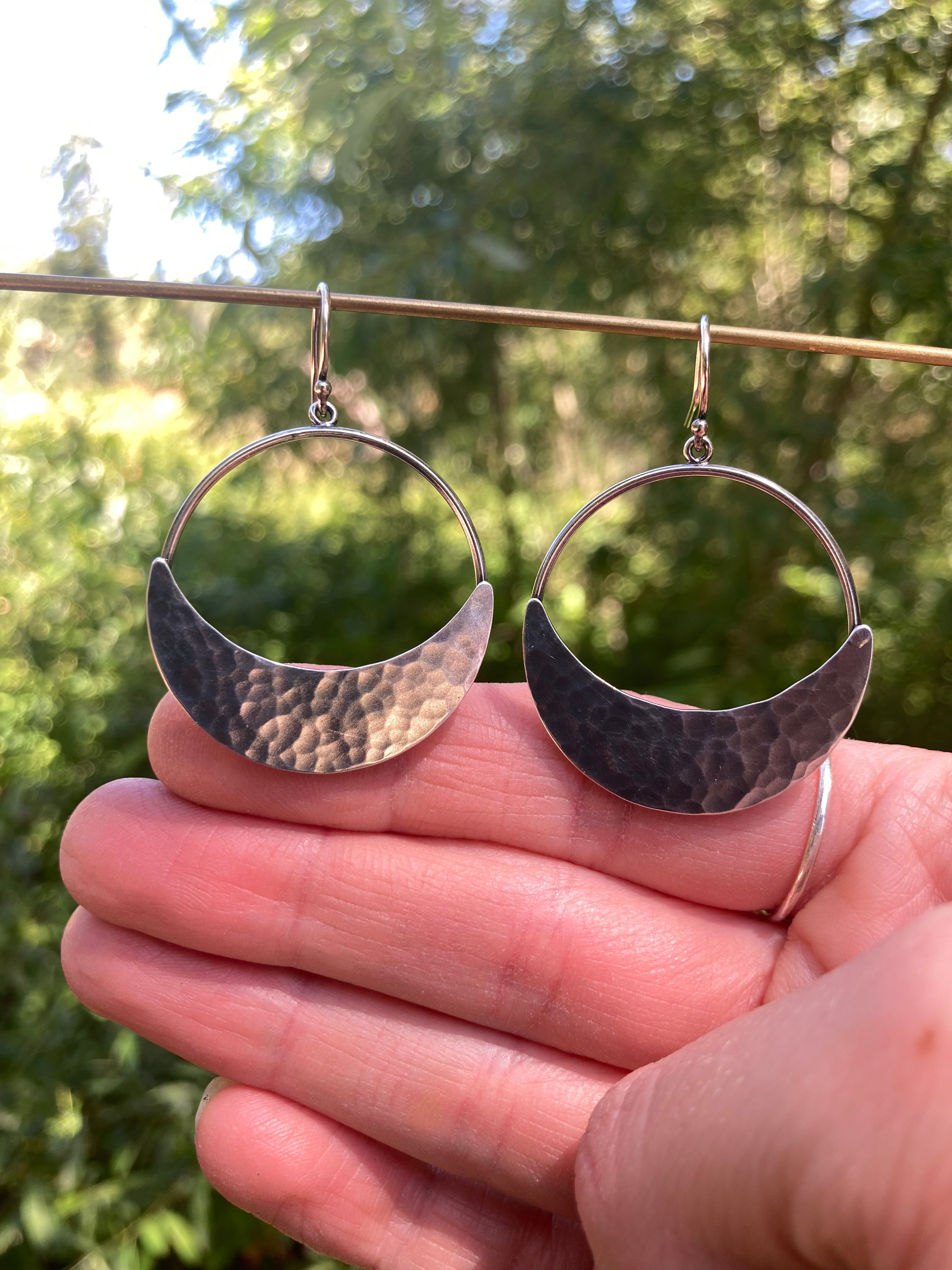 Alison Morse Crescent Moon Hoop Earrings in Sterling Silver | Moon Phase Earrings