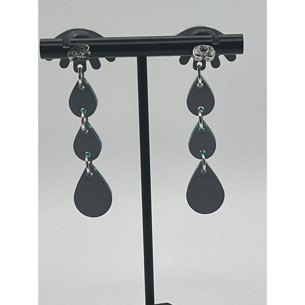 Crying Teardrop Mirrored Acrylic Earrings: Silver with Teal - Sarasotabydesign