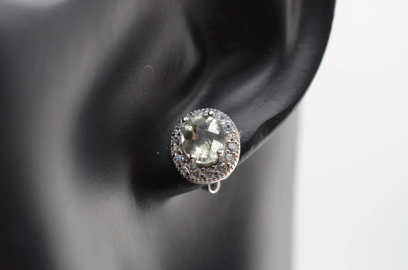 Rare Sterling Silver Spinel and CZ Stud Earrings (Light Green)
