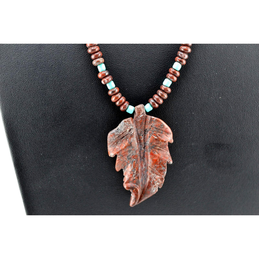 Navajo Mary W. Roanhorse Carved Jasper Leaf Pendant Necklace