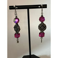 Vintage sterling silver and rose glass earrings 2 1/2"