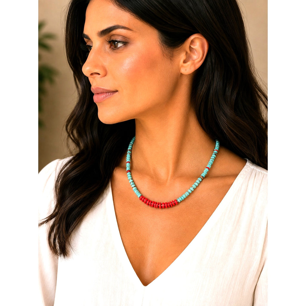 'Chaco Canyon' - Natural Turquoise Coral Necklace, Native American