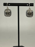 Vintage Silver and Black-Toned Carved Squares Earrings