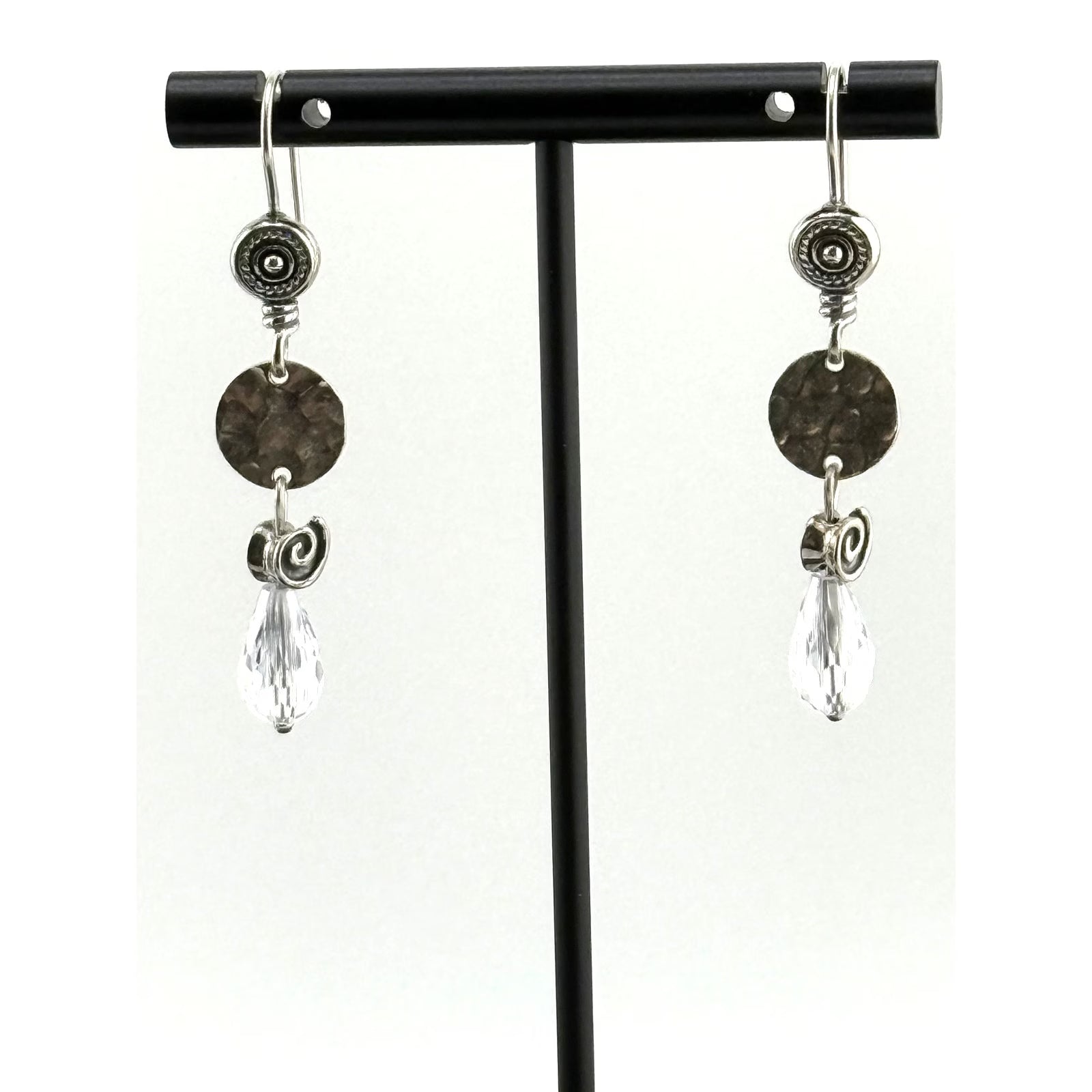 Silpada Sterling Silver Hammered Disk Crystal Drop Earrings