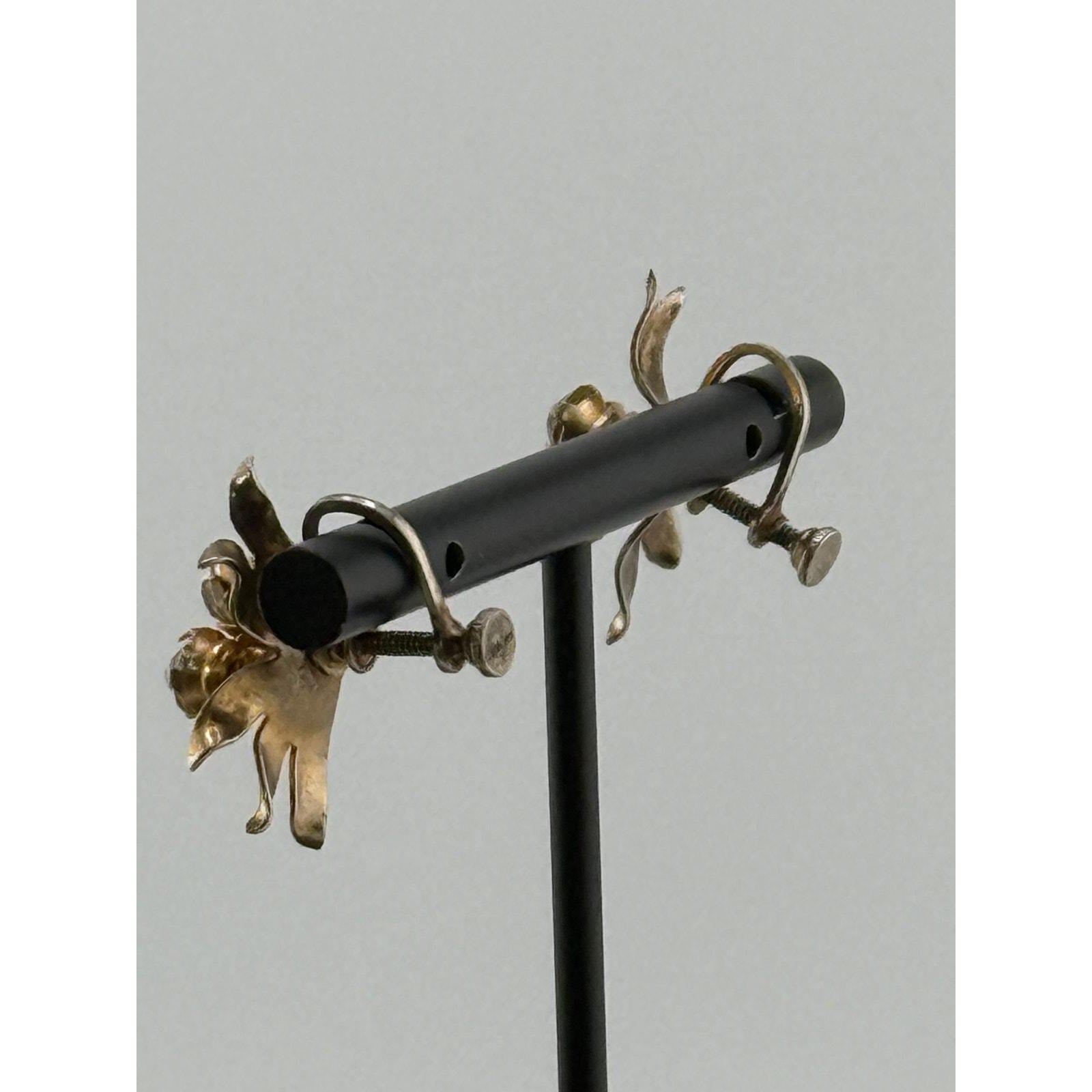 Vintage 925 Sterling Gold Plated Glass Stones Earrings