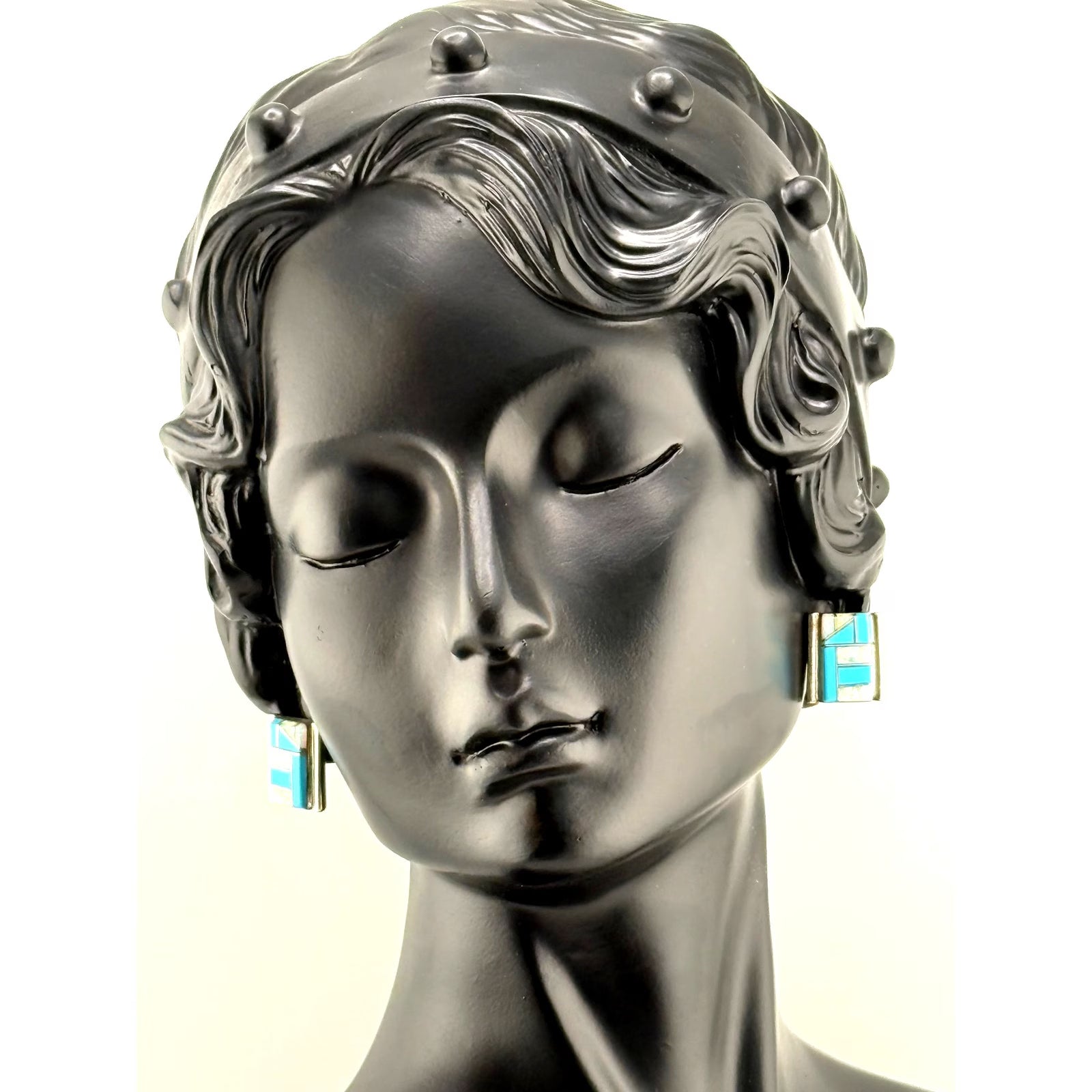 Navajo Cecil Sanders CS Sterling Silver Turquoise Stud Earrings