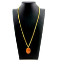 Glittering Aventurine Cabochon Pendant on Gold Tone Necklace