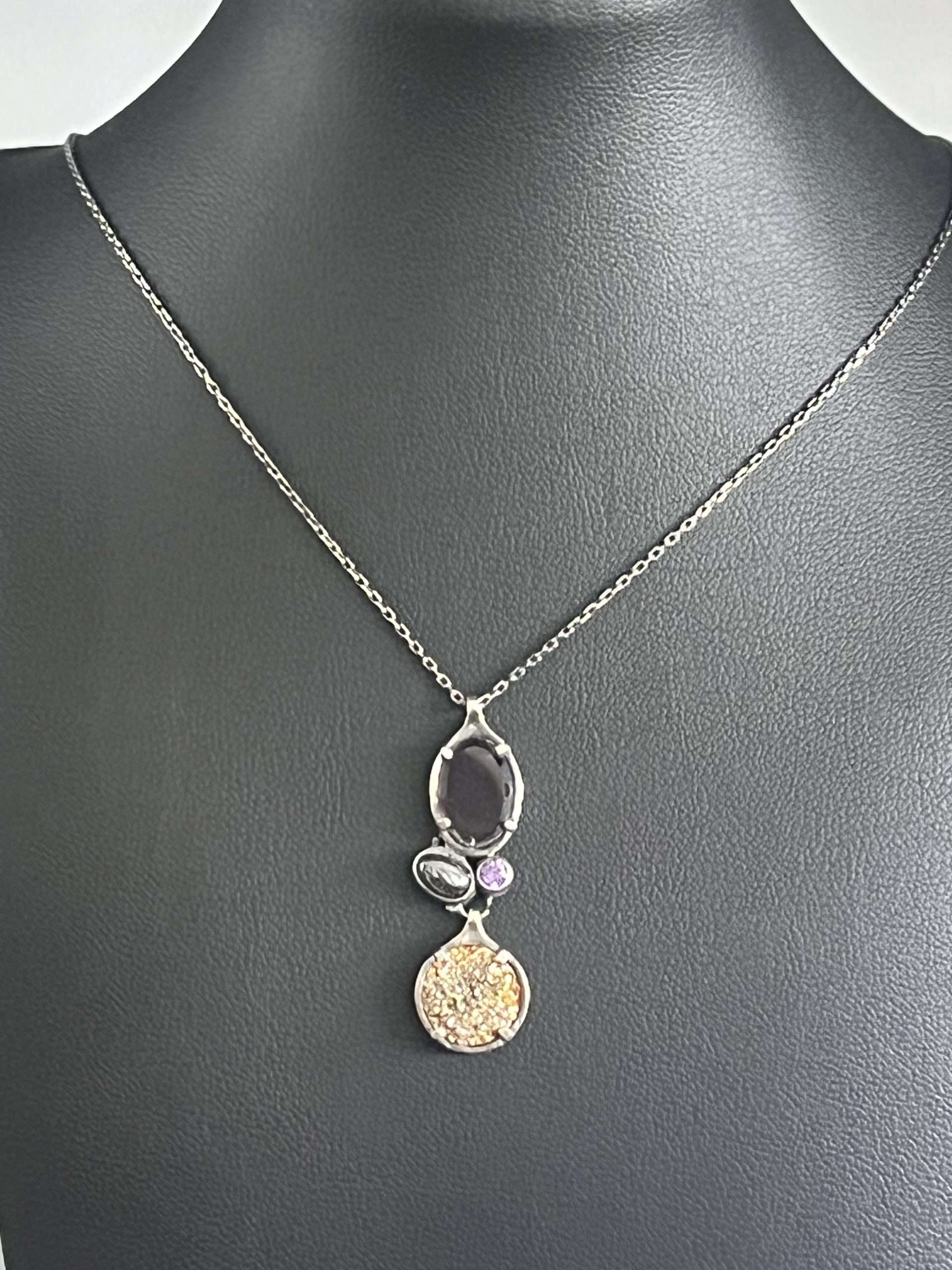 Silpada Sterling Silver Long Chain Multiple Gemstone Pendant Necklace