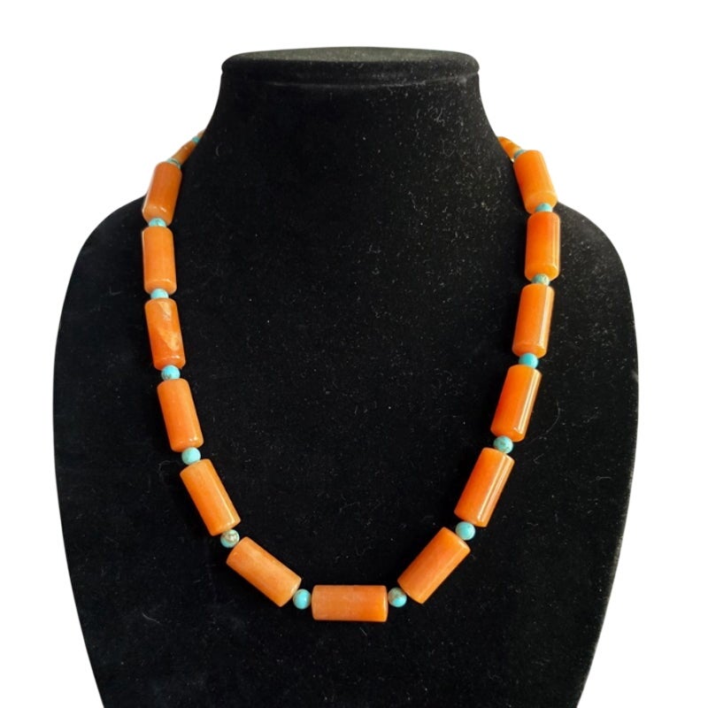 Navajo Artist Mary W. Roanhorse Agate and Turquoise Necklace