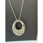 Sterling silver pink rhinestones marcasite pendant necklace