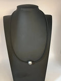 Black Tahitian Pearl Sterling Silver Leather Pendant Necklace