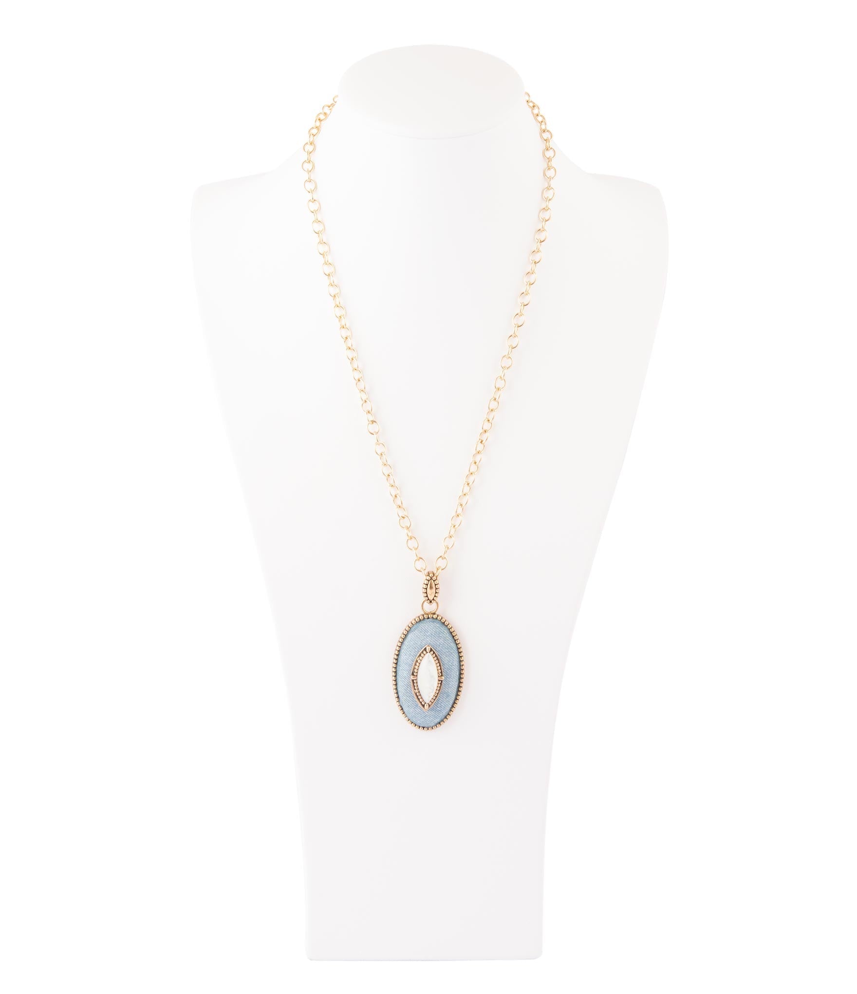 Barse Jewelry Blue Denim Dreams White Mother of Pearl Golden Pendant Necklace