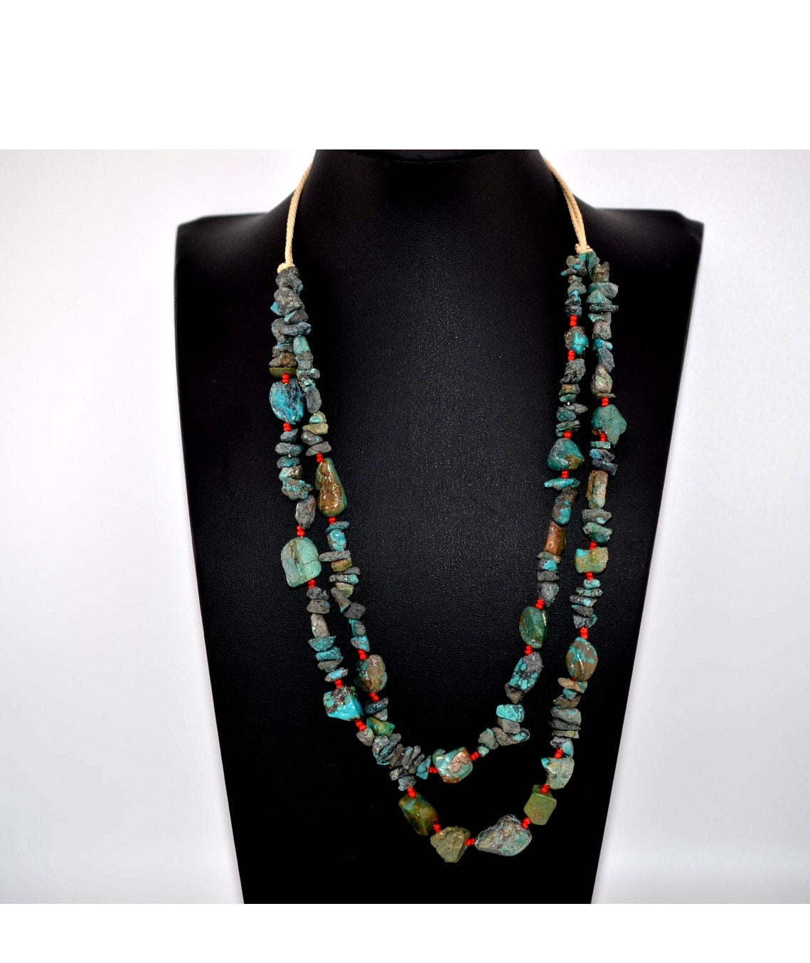 Vintage, Natural Turquoise 2 Strand Necklace, Native American Made
