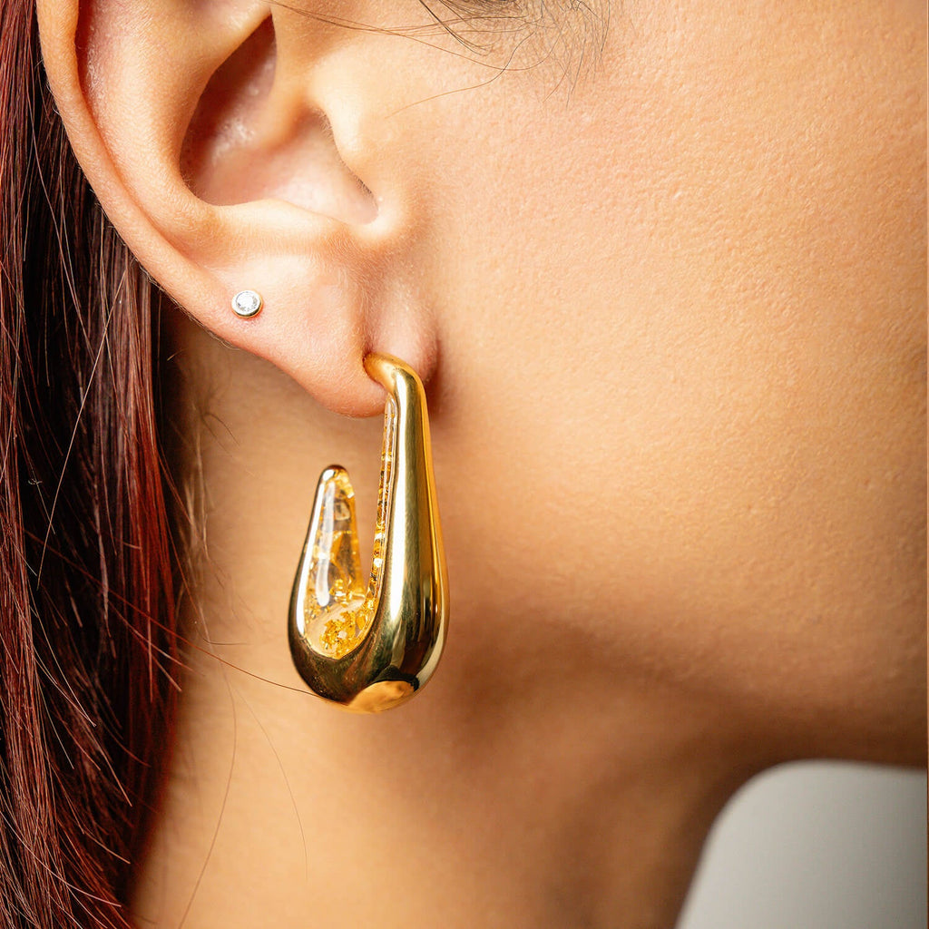 Gold & Honey Drop Hoop Earrings