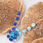 Barse Jewelry Duality Blue Lapis and Turquoise Golden Pendant Necklace