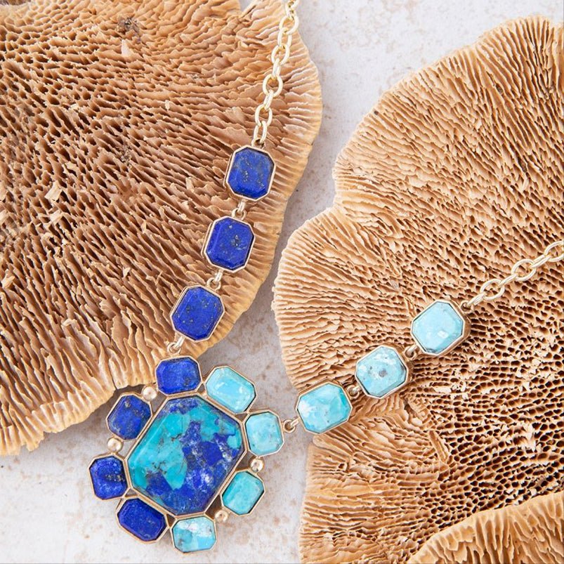 Barse Jewelry Duality Blue Lapis and Turquoise Golden Pendant Necklace