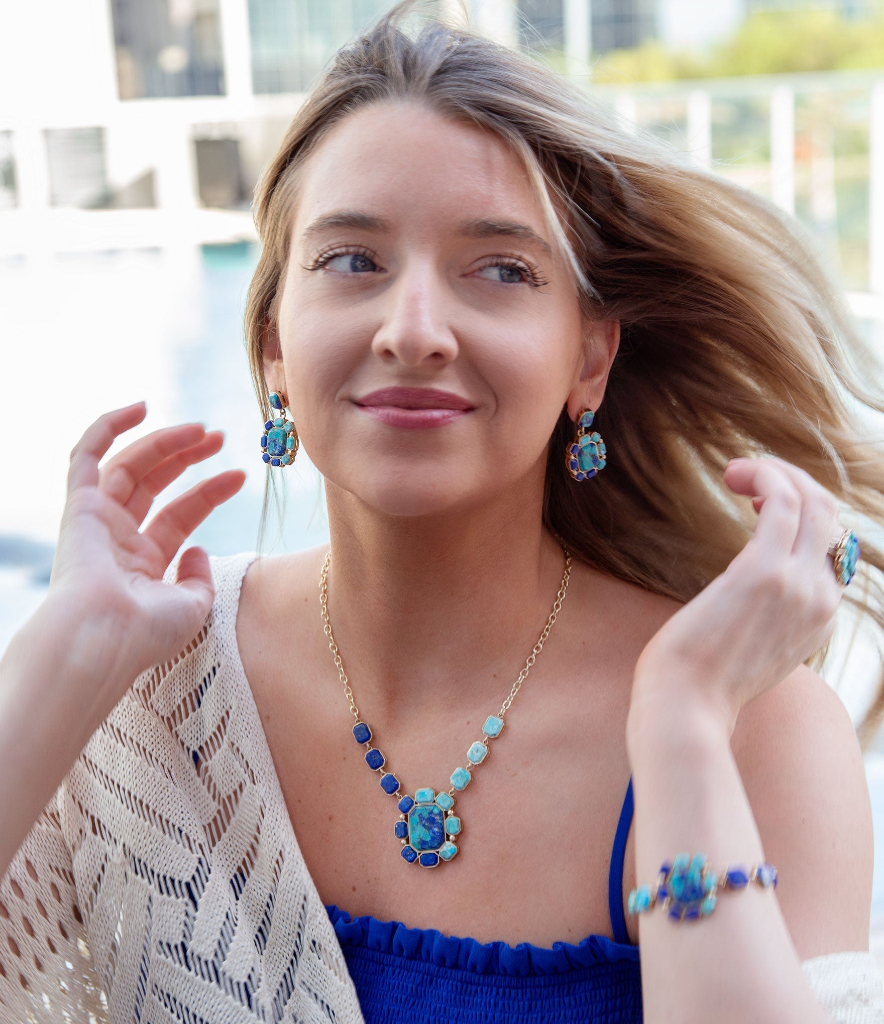 Barse Jewelry Duality Blue Lapis and Turquoise Golden Pendant Necklace