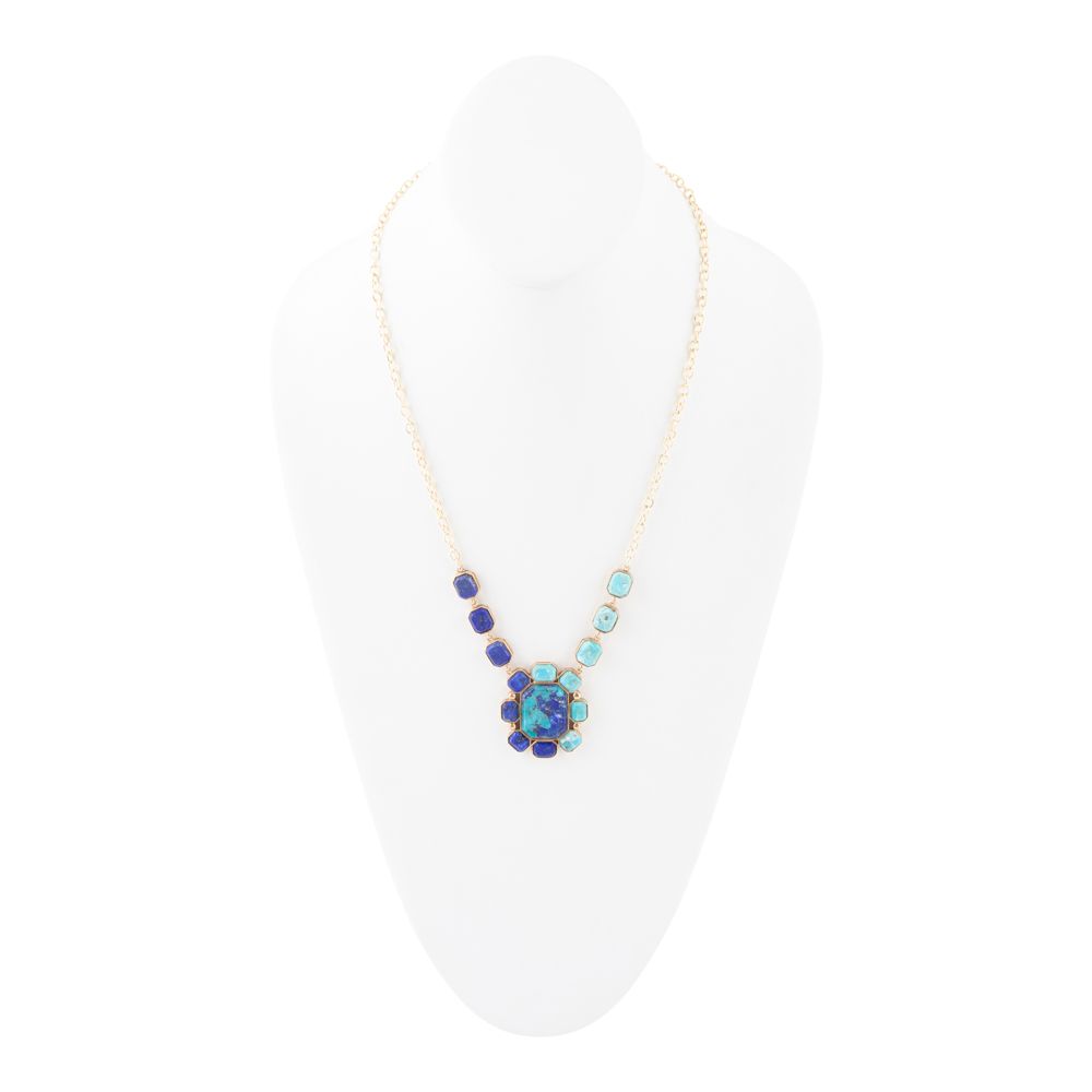 Barse Jewelry Duality Blue Lapis and Turquoise Golden Pendant Necklace