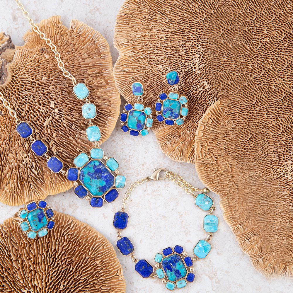 Barse Jewelry Duality Blue Lapis and Turquoise Golden Pendant Necklace