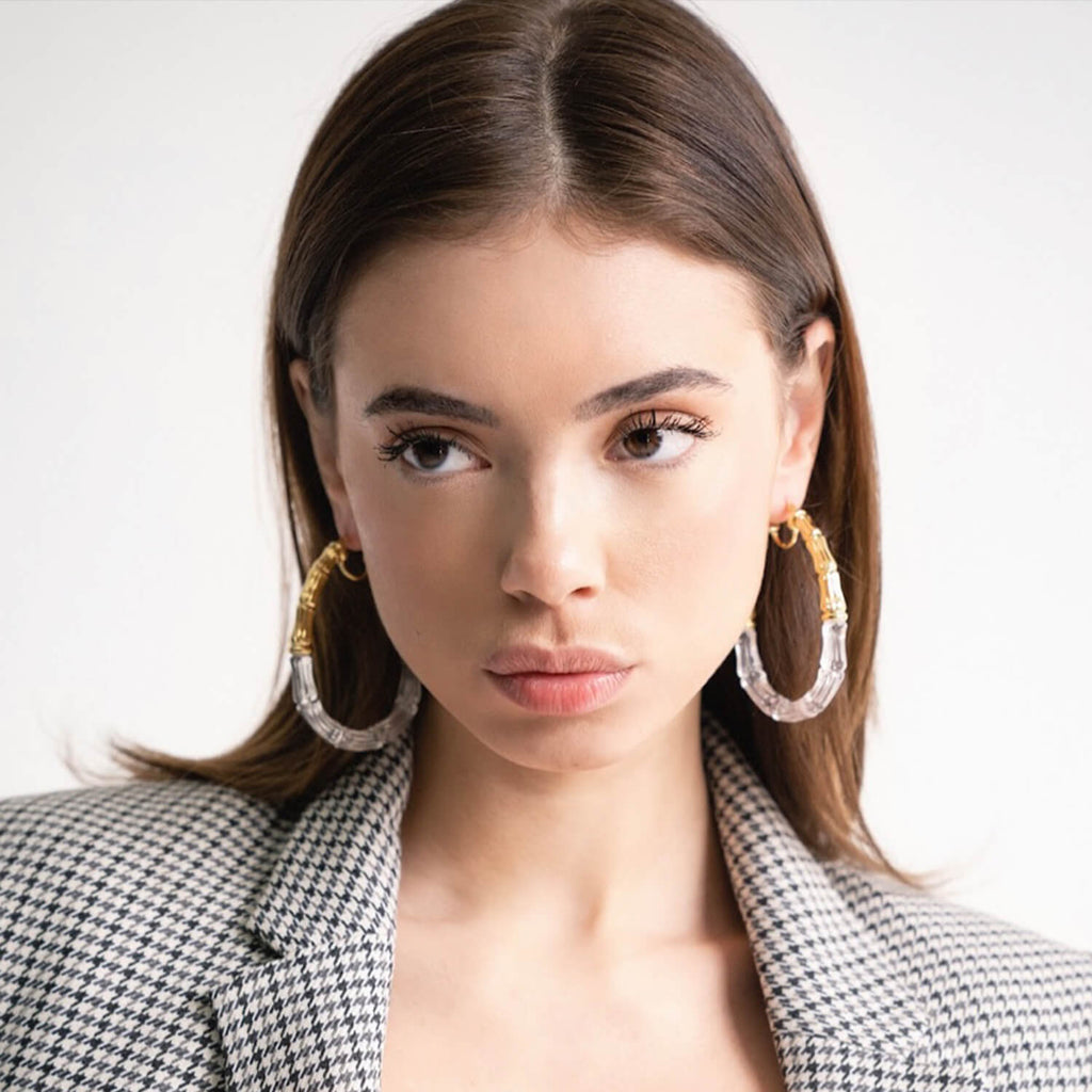 Gold & Honey Duchess Bamboo Lucite Hoop Earrings