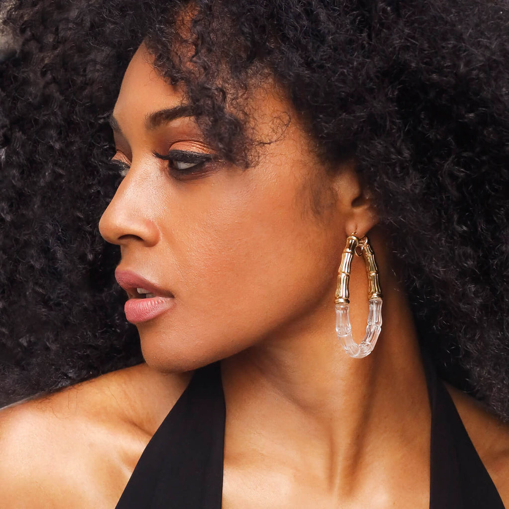 Gold & Honey Duchess Bamboo Lucite Hoop Earrings