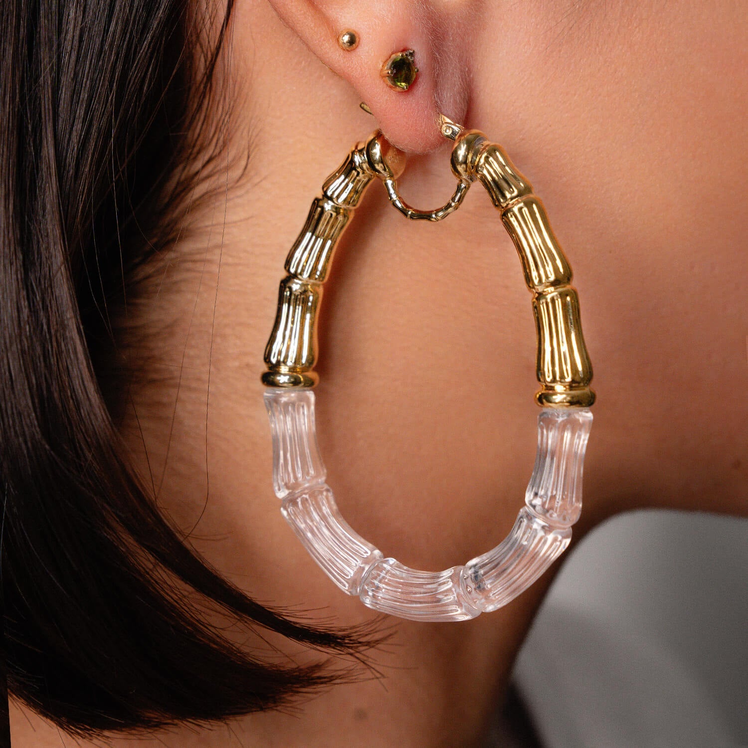Gold & Honey Duchess Bamboo Lucite Hoop Earrings