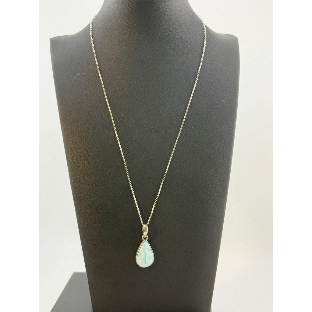 Vintage Rare Larimar Cabochon 925 Pendant Necklace