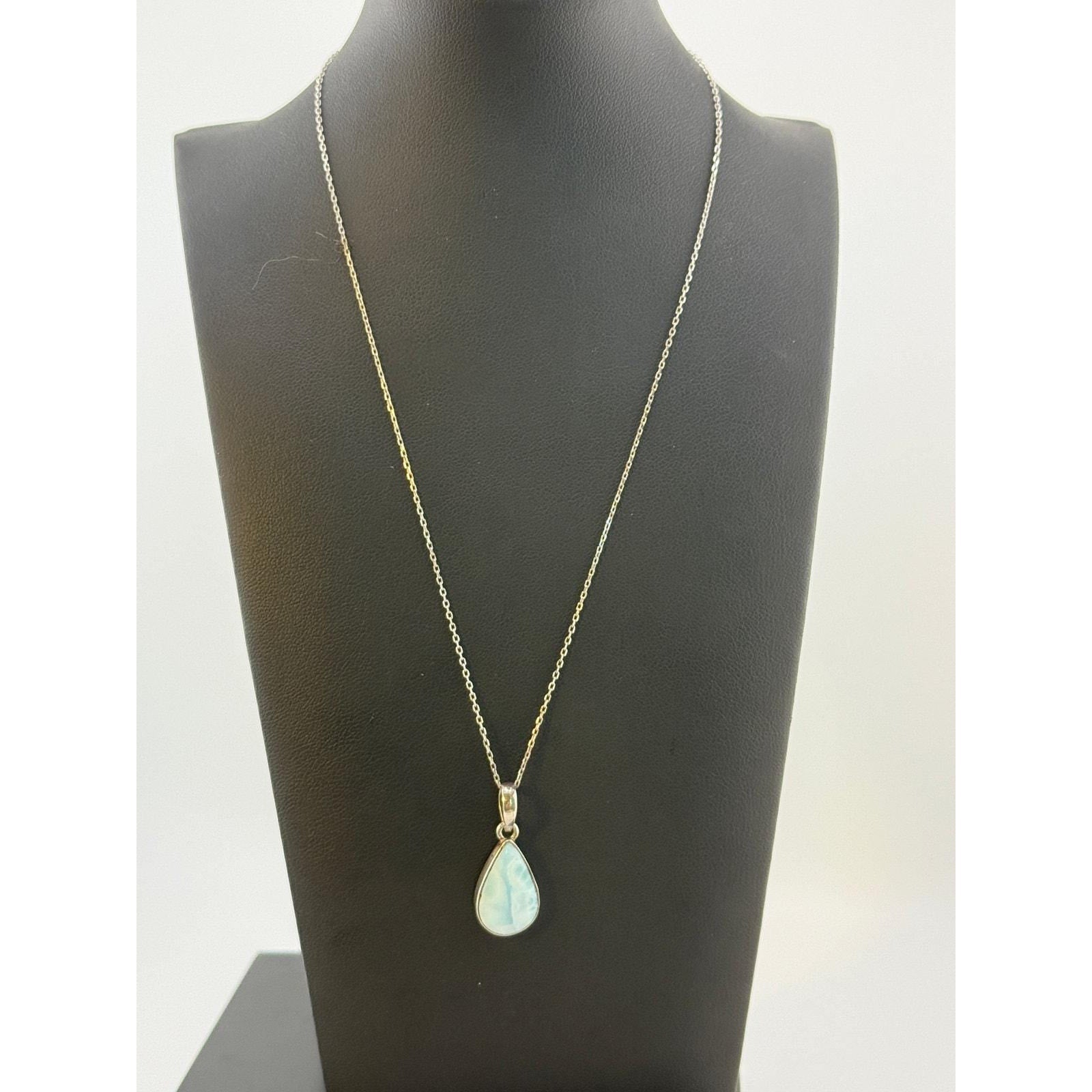 Vintage Rare Larimar Cabochon 925 Pendant Necklace
