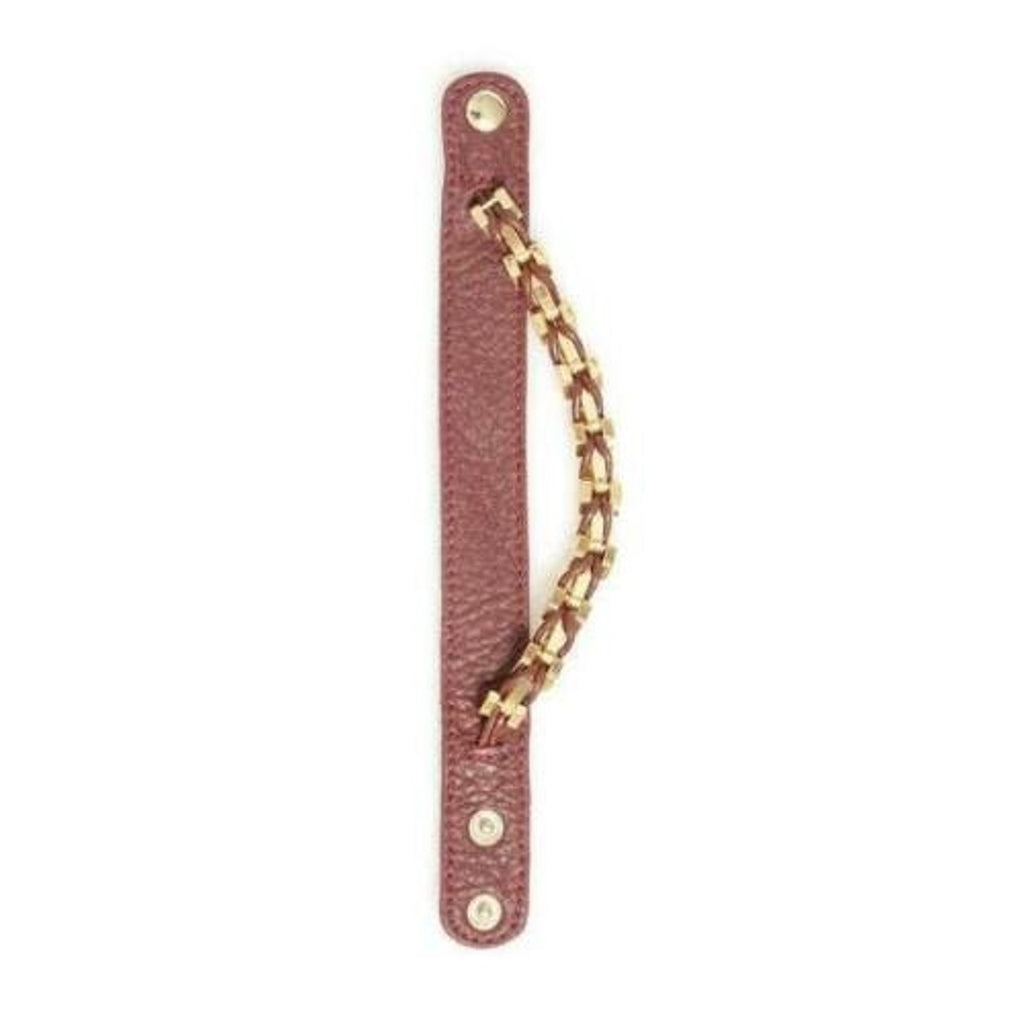 Leather and Link Bracelet - Gold/Ruby