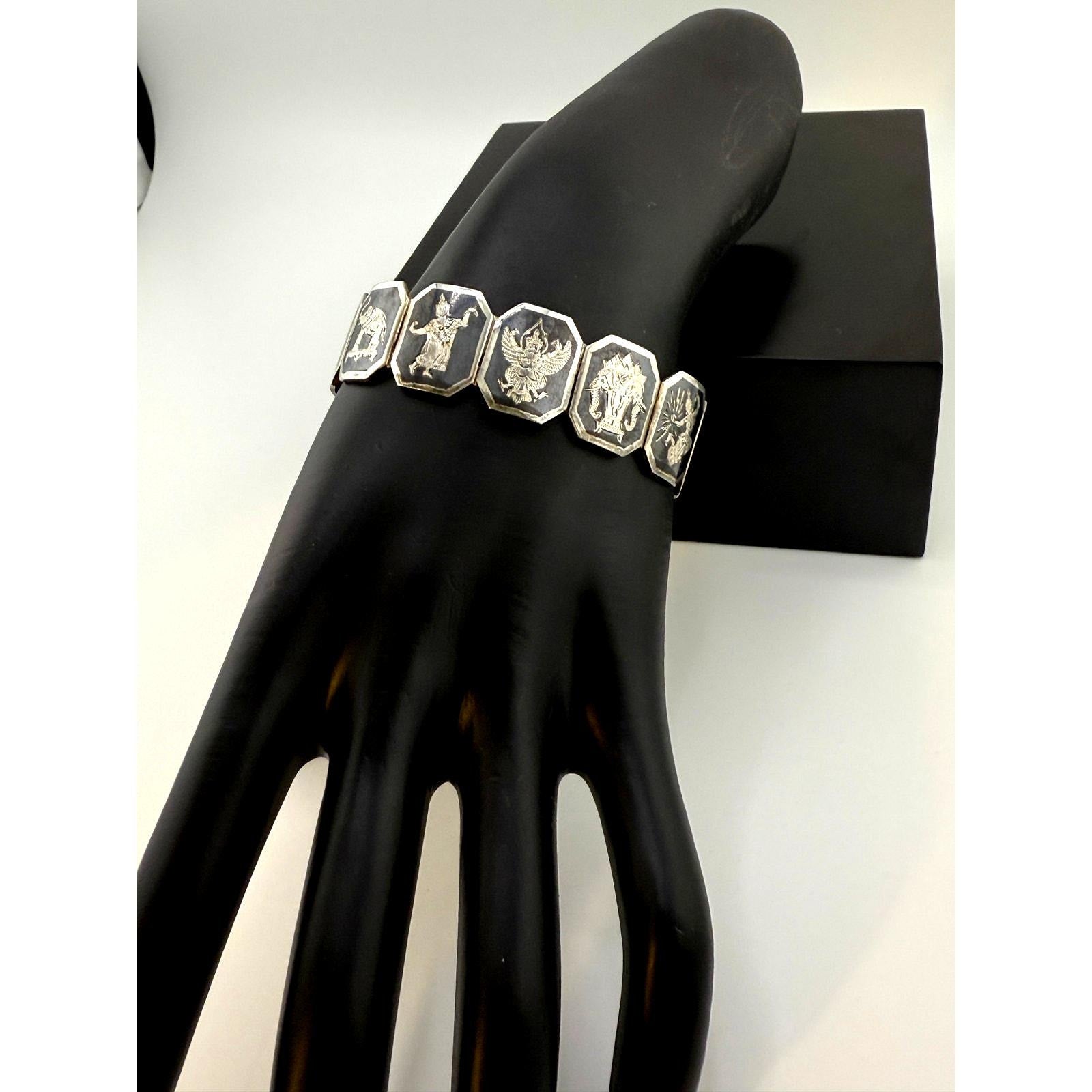Vintage Unique 925 Sterling Silver Enamel Siam Dancer Bracelet